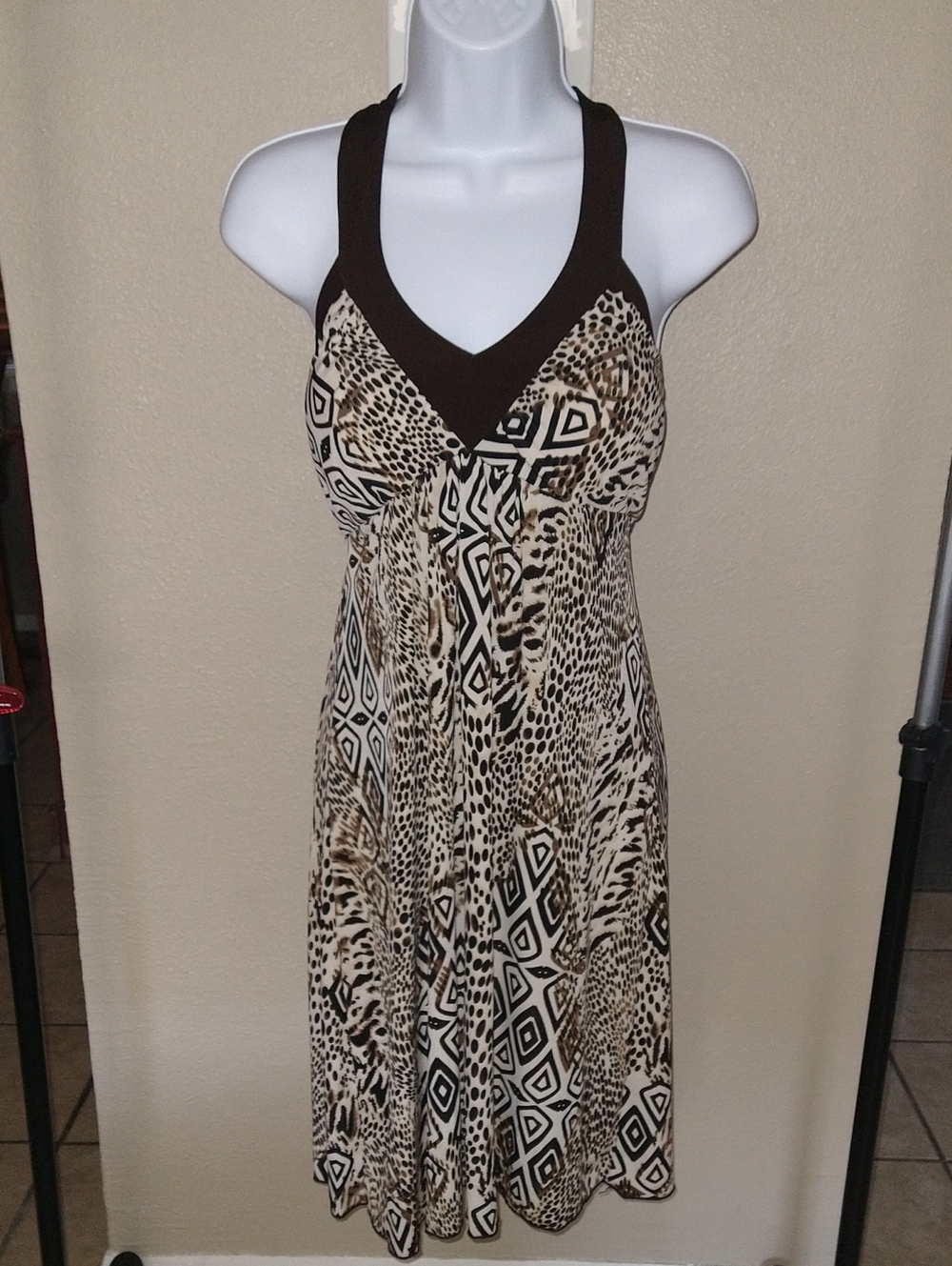 Iz Byer Brown & Cream Animal-Print Racerback Midi Dress